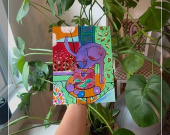 Cat Print Cute Home Decor Gift Digital Original Matisse Inspired Colorful Art