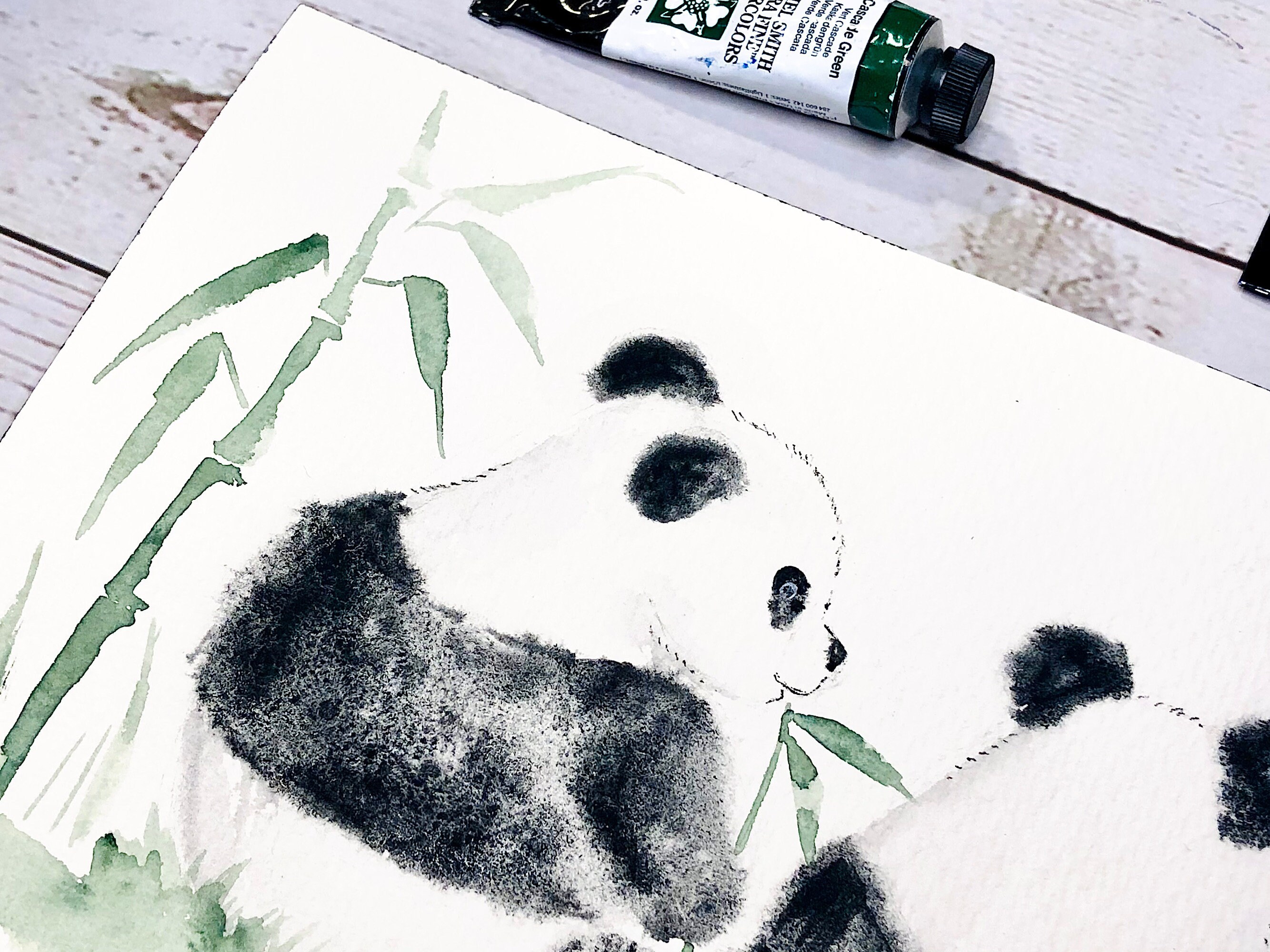 Pandas Painting Original Art Japanese Watercolor Minimal Bear Artwork ...