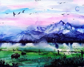 ウッド作 テトンズ川 ワイオミングの流れ 油絵 ウッド作 テトンズ川