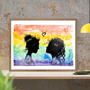 Original art Lesbian Painting Lgbt Artwork Romantic Wall Art Pink Love Landscape Artwork Living Room Wall Art Handmade home decor gift