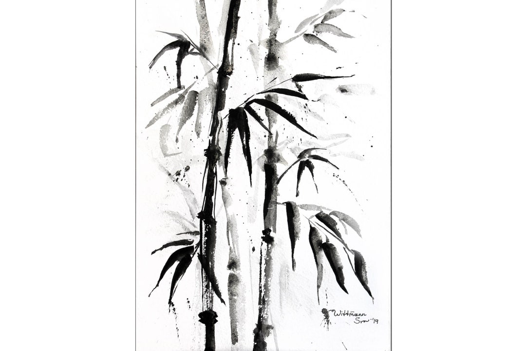 Bamboo Wall Art Japanese Painting Japan Art Black White Minimalist Wall
