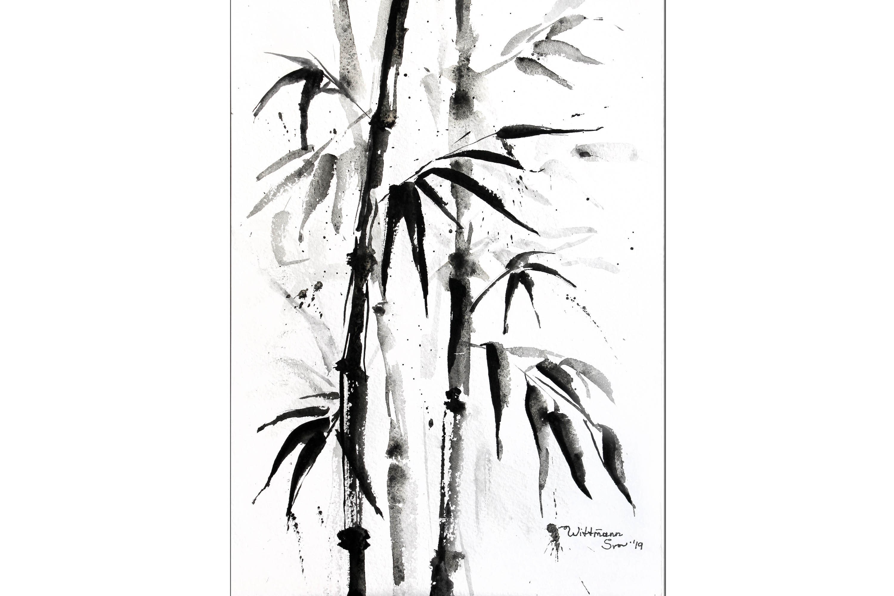Bamboo Wall Art Japanese Painting Japan Art Black White Minimalist Wall