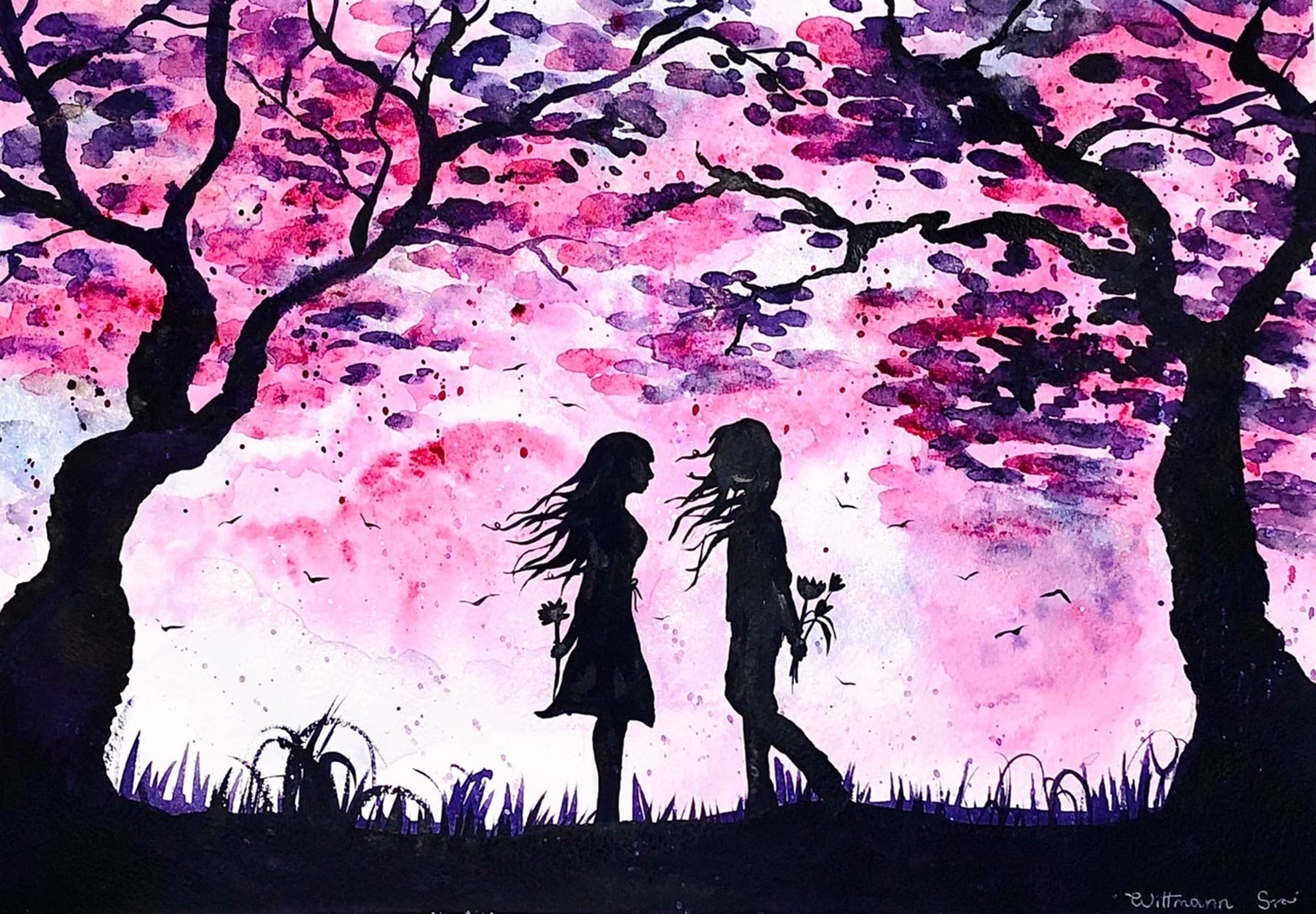 Lesbian Painting Lgbt Artwork Romantic Wall Art Pink Purple Love Landscape Artwork 12 by 16 in