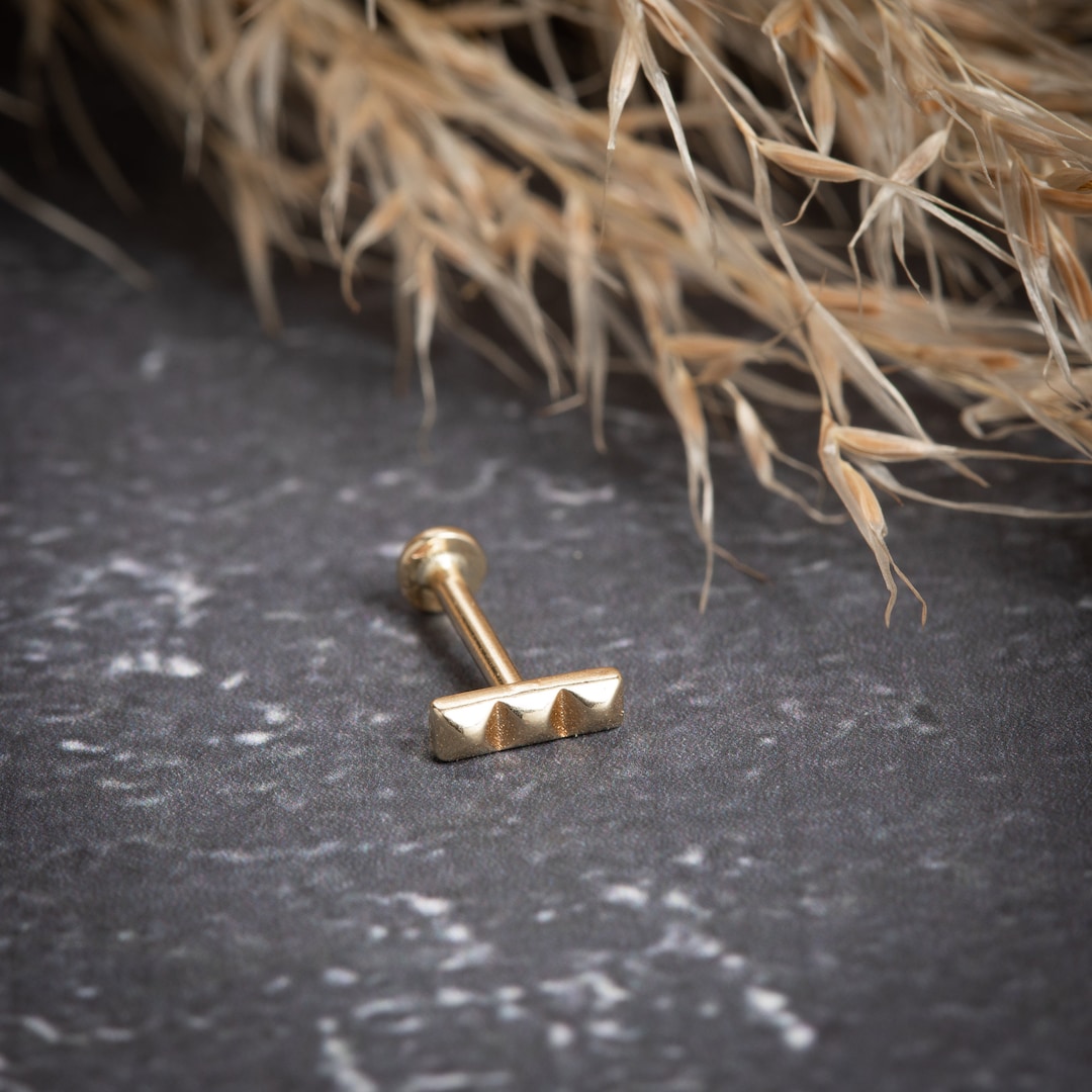 14K Solid Gold Piercing, Tragus Piercing, Gold Stud Piercing,minimalist ...