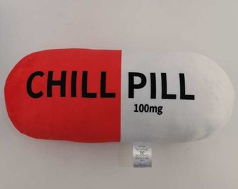 Red Chill Pill Pillow 18" x 7 " Gift for Pharmacy, doctor, nurse, assistants, tech, teacher, principal, student, therapist