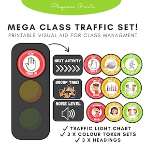 Mega Class Traffic Light Set | Classroom Visual Aid Bundle | Group Time, Noise Level, Transitions | Printable Behaviour Chart
