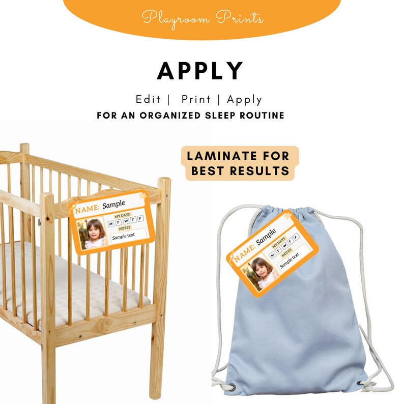 Daycare Cot and Sheet Name Tags Name Tags for Nursery Preschool