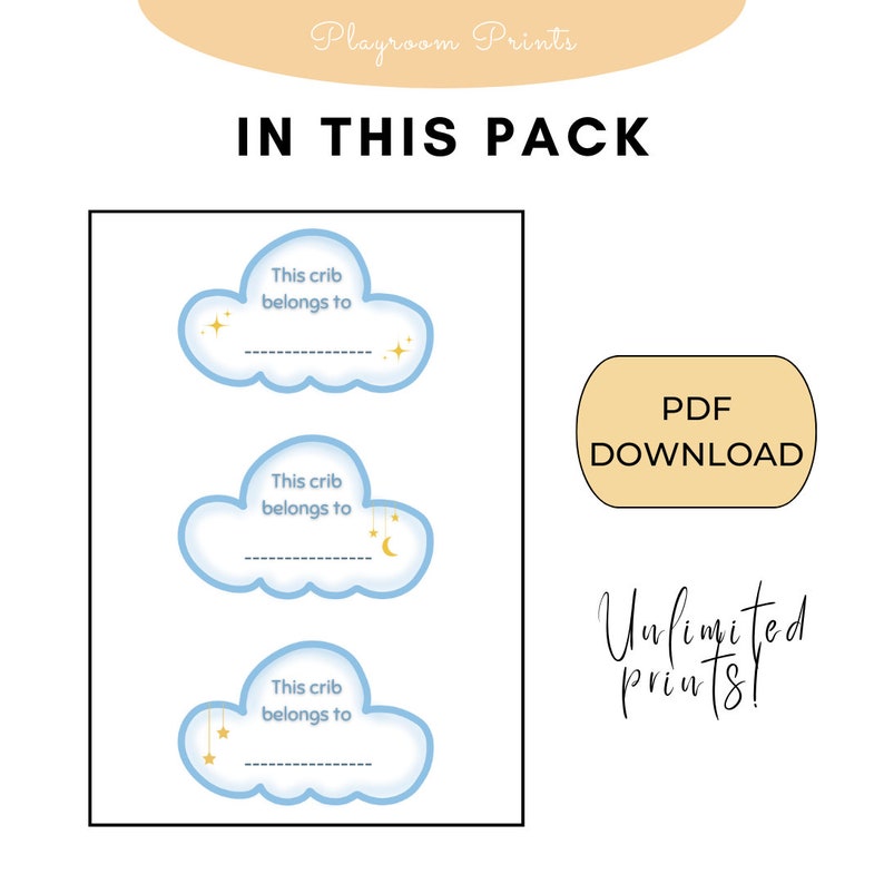 Cloudshaped Labels Add Charm to Daycare Beds, Cribs & Cots Perfect for Organizing Naptime and