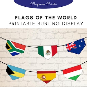 Flags of the World Printable Bunting Display – Banner for Global Events, Classroom Decor, & Celebrations Easy DIY Flag Garland PDF Download