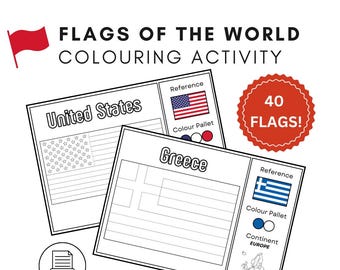 Flags of the World Coloring Activity Sheet Set – Printable for Classrooms, Geography ,and Design Activity – Educational Learning Resource