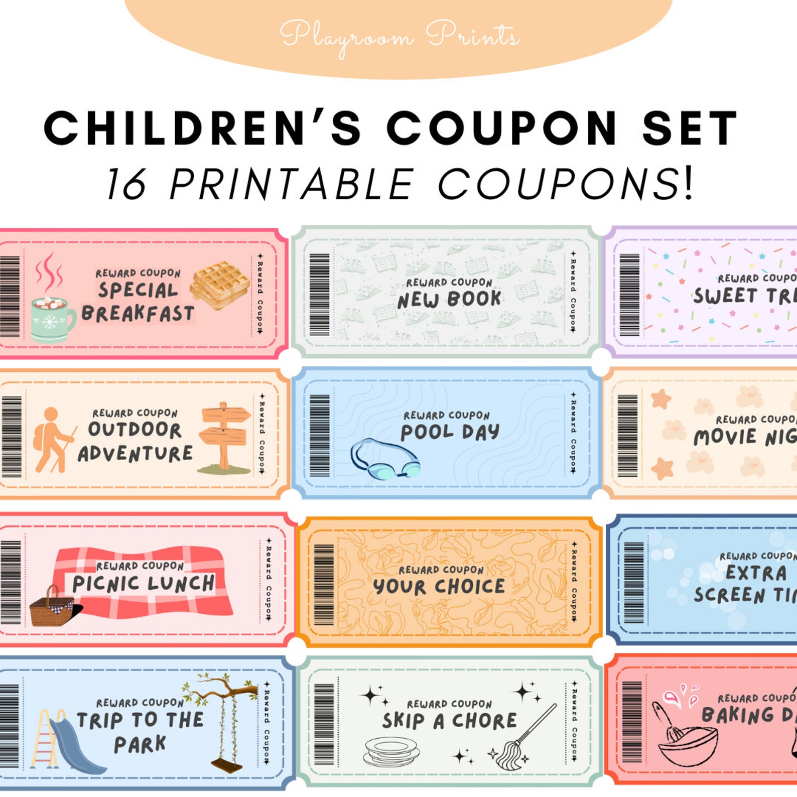 Printable Kids Coupon Set Fun Reward Coupons For Children DIY 