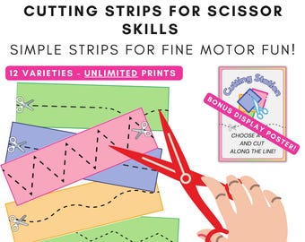 Scissor Skills Cutting Strips for Kids | Fine Motor Activities | Easy Practice Sheets for Preschool & Toddlers | Fun Learning Tool for Kids