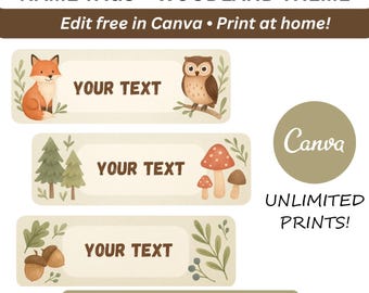 Etiquetas de Nome com Tema de Floresta para Crianças – 3 Designs – Etiquetas de Cubbie Editáveis do Canva | Etiquetas de Nome para Sala de Aula com Tema de Floresta para Imprimir