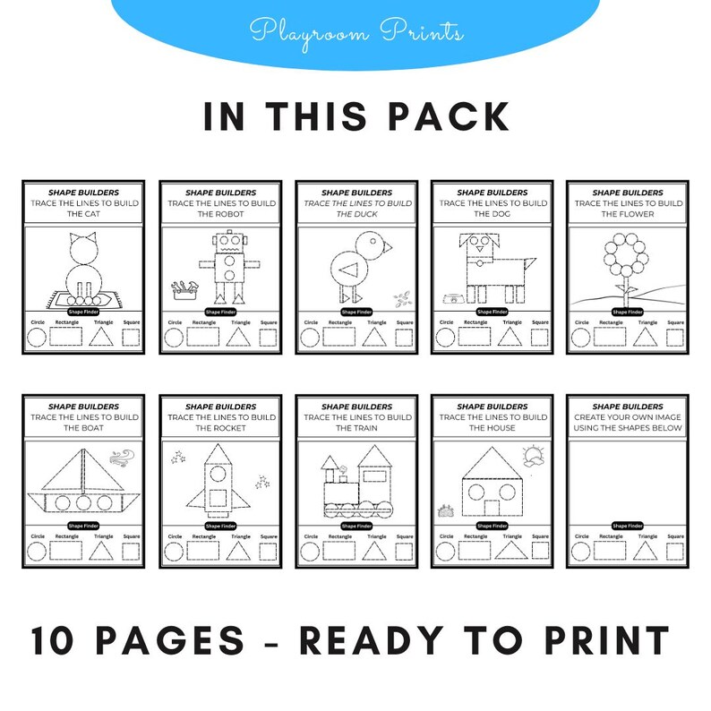 Learn Shape Activity Pack - 10 Printable Worksheets for Kids - Trace ...