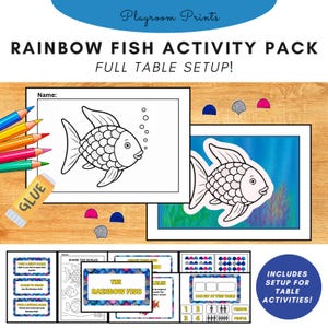 Rainbow Fish Activity Pack – Kindness & Sharing Printable Colouring, Scales, Prompts and Table Display Signs for Early Years