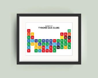 Tyrone Print: Periodic Table of Gaelic Football Clubs - County Tyrone Gaelic Art