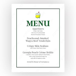 Personalised Masters Dinner Menu, Masters Golf Party Signs, Party Digital Download, Golf Birthday, Masters Golf Party Décor, Golf Party Sign