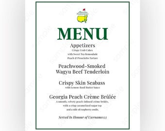 Personalised Masters Dinner Menu, Masters Golf Party Signs, Party Digital Download, Golf Birthday, Masters Golf Party Décor, Golf Party Sign