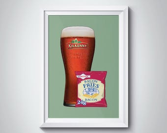 Kilkenny & Bacon Fries Print: Irish Pub Wall Art