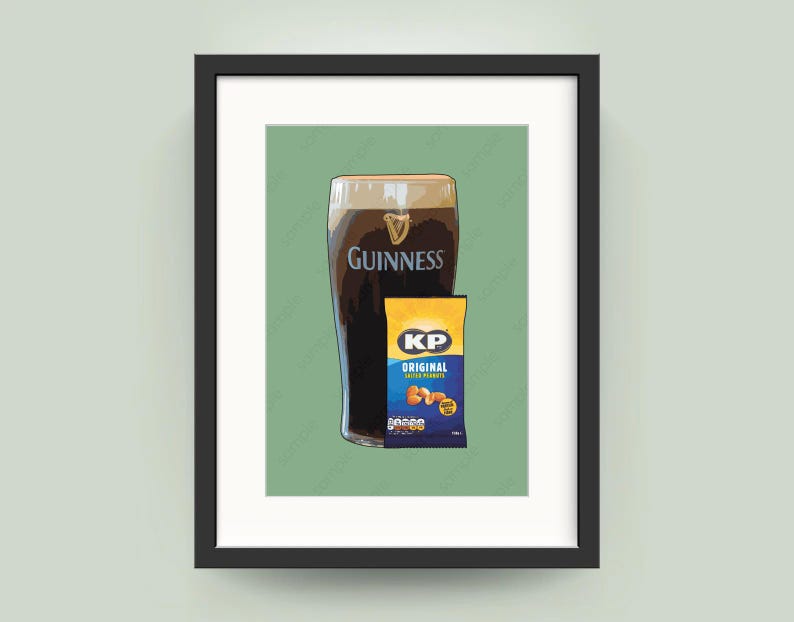 Guinness & KP Nuts Print: Irish Pub Wall Art image 1