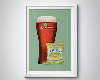 Kilkenny & Scampi Fries Print: Irish Pub Wall Art
