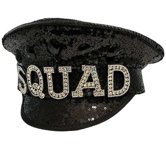 Bride Squad Captains Hat, Black Sequin Material, Crystal  display picture 3