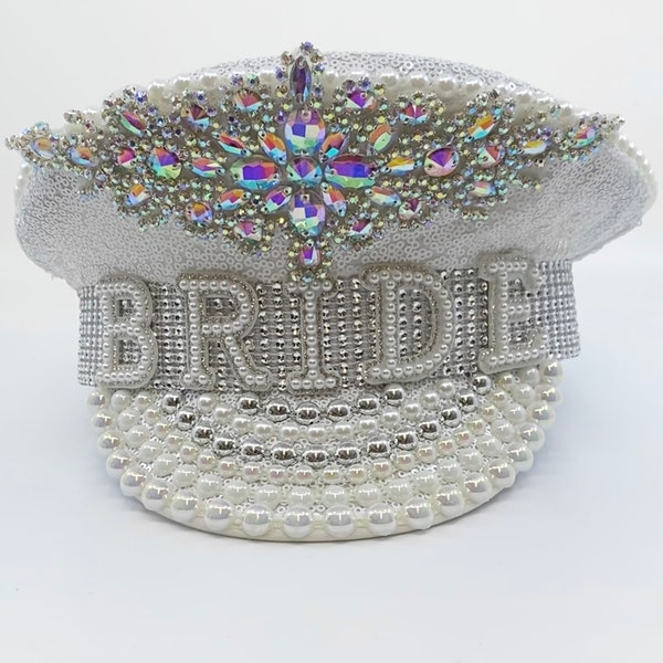 Bride to Be Captains Hat festival wedding Sequin and Diamante Rhinestones Mega Bling Design