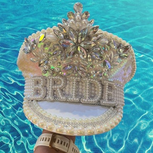 Bride to Be Captains Hat festival wedding Sequin and Diamante Rhinestones Mega Bling Design image 1