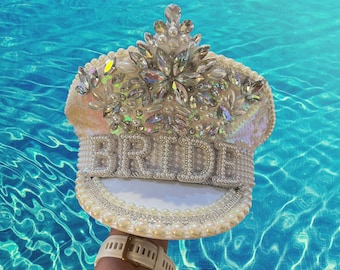 Bride to Be Captains Hat festival wedding Sequin and Diamante Rhinestones Mega Bling Design