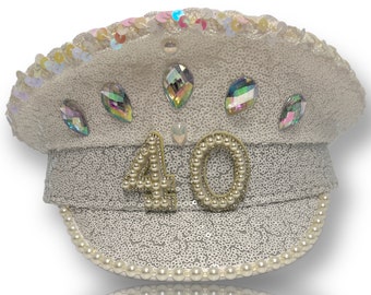 40th birthday captains hat for Fortieth 40 celebration party night sequin hat 40th Birthday Gift Ideas