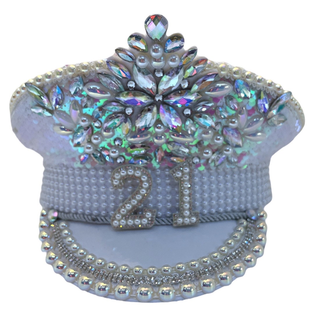 21st Birthday Captain Hat, Sequin Material, 21 Party Prop  display picture 1