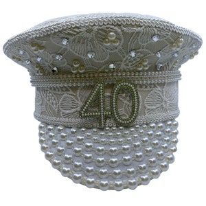 Personalised Birthday Lace & Pearl Party Festival Hat Stunning Embellished girl Military Captain Sergeant 18 20 21 30 40 50