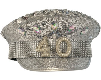 40th birthday captains Silver hat for Fortieth 40 celebration party night sequin hat 40th Birthday Gift Ideas