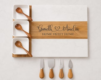 Personalised Wedding Charcuterie Board Set | Engraved Cheese Board with Coasters | Custom Couple Gift | Housewarming Gift | Anniversary