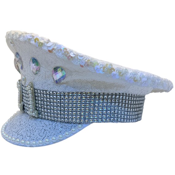 21st Birthday Captain Hat 21 Twenty One Sequin Party Hat with Rhinestone Numbers 21st Birthday Captain Hat, 21 Pearl & Rhinestone Appliqué  main image 4