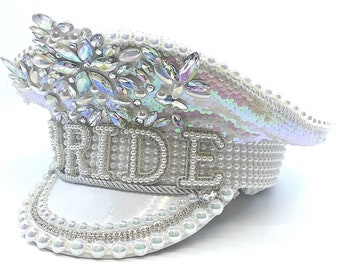 Bride to Be Captains Hat festival wedding Sequin and Diamante Rhinestones Mega Bling Design