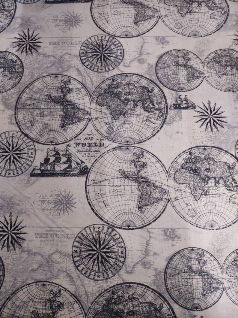 Maps Cotton Fabric by the Yard Etsy