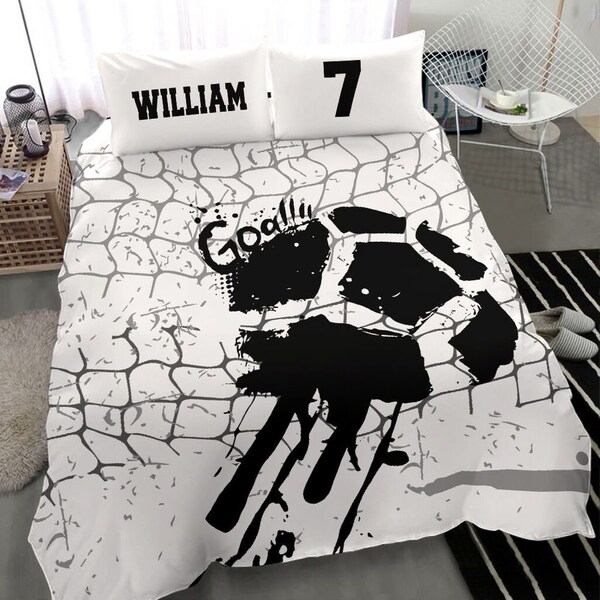 Personalized Name and Number Soccer Bedding Set for Boys, Custom Bed Set for Soccer Player, Customized Duvet Set Kids 06