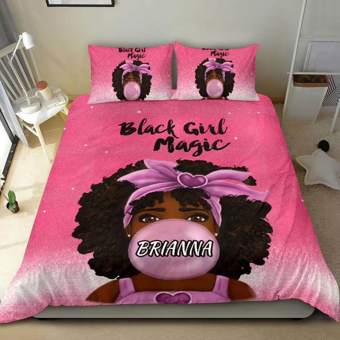 Personalized Name African American Black Girl Bedding Set for Girls