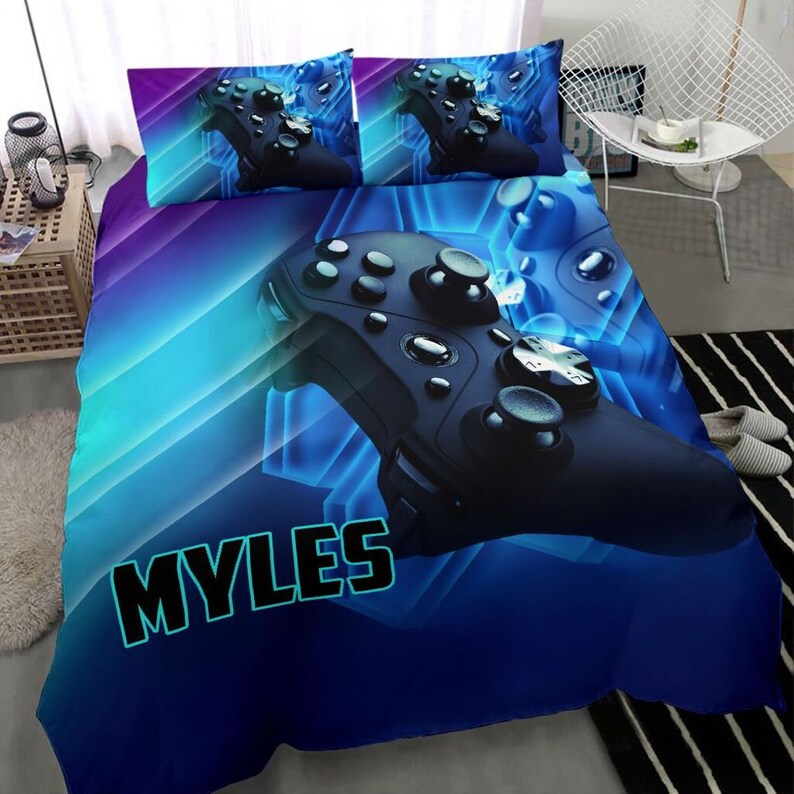 Personalized Name Gaming Bedding Set for Boys Bedroom, Custom Bed Set