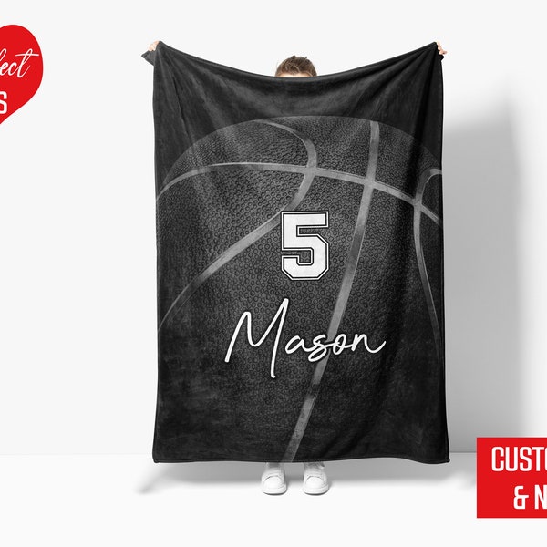 Personalized Name and Number Basketball Blanket; Basketball Blanket for Son, Grandson, Basketball Boy; Birthday Gift for Basketball Lover 08