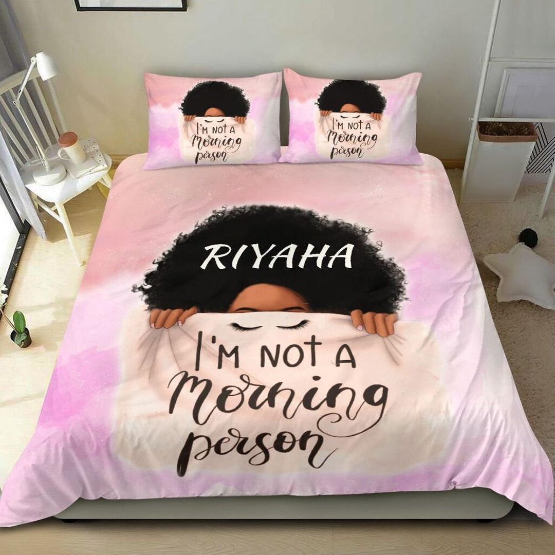 Personalized Name African American Black Girl Bedding Set, Custom Bed