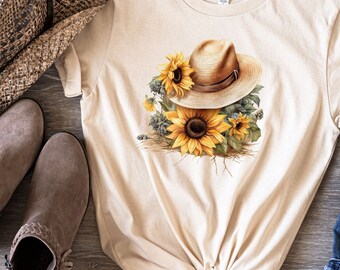 Sunflower - Sunflower Shirt,Floral T-Shirt,Flower Shirt,Garden Shirt,Sunflower Tshirt Sunflower Shirts,Sunshine Tee, cowgirl hat shirt