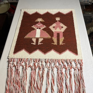 Stylish handwoven tapestry in kilim style wall hanging folk art