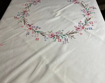ヴィンテージ手刺繍花柄テーブルクロス、32インチ四方 - Etsy 日本