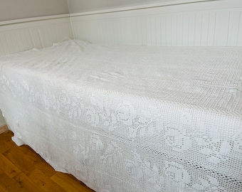 Hand Crochet Bedspread, Vintage Cotton Crochet Bedspread, Vintage Lace Boho, Crochet Blanket, Crochet Tablecloth 61,41" * 80,7"