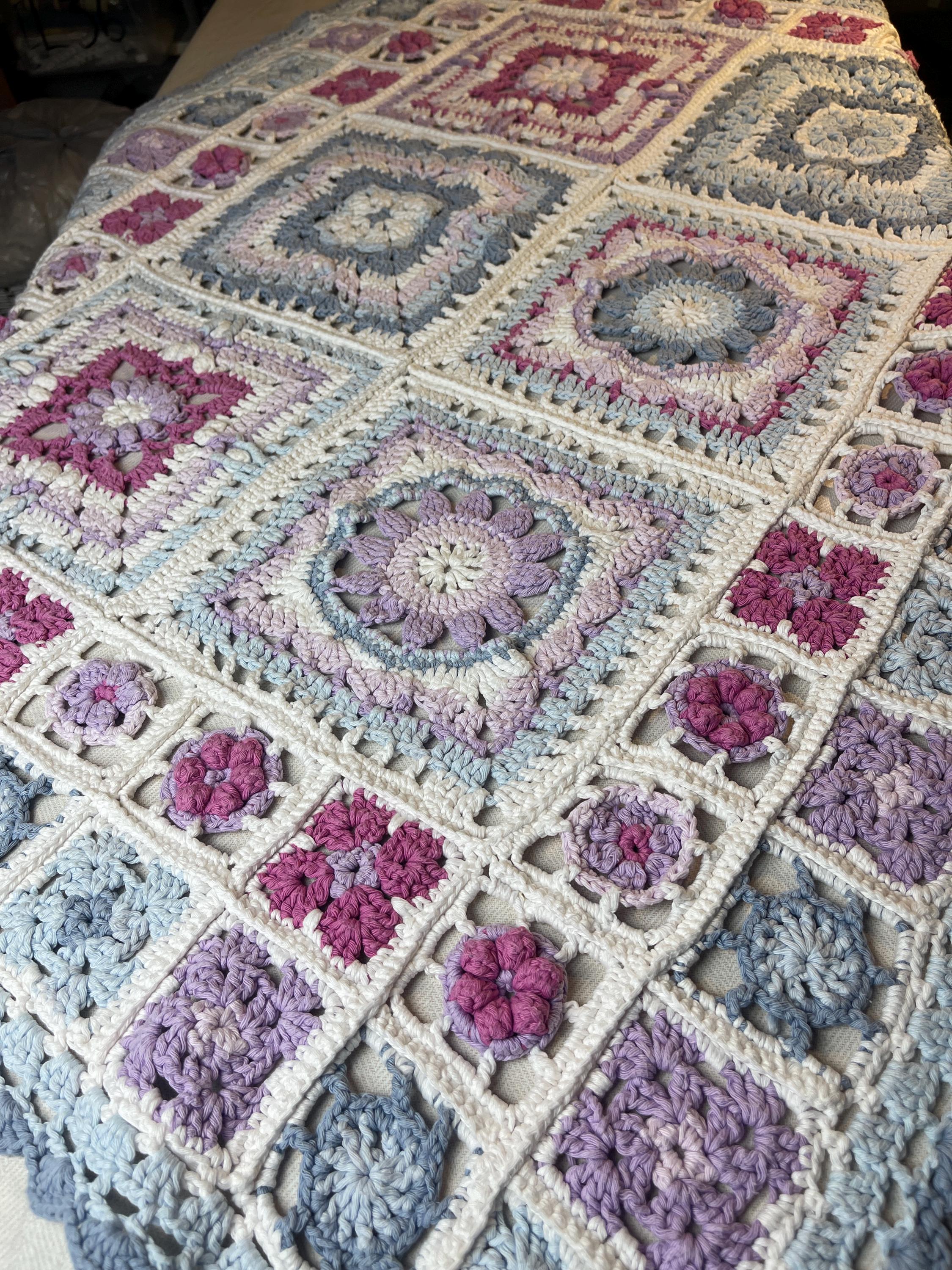 Handmade Crochet Granny Square Blanket, Very Cozy. Vintage Hand