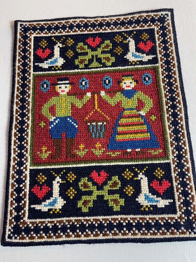 Vintage Hand Embroidered Tapestry. Embroidered With Twist Stitching ...