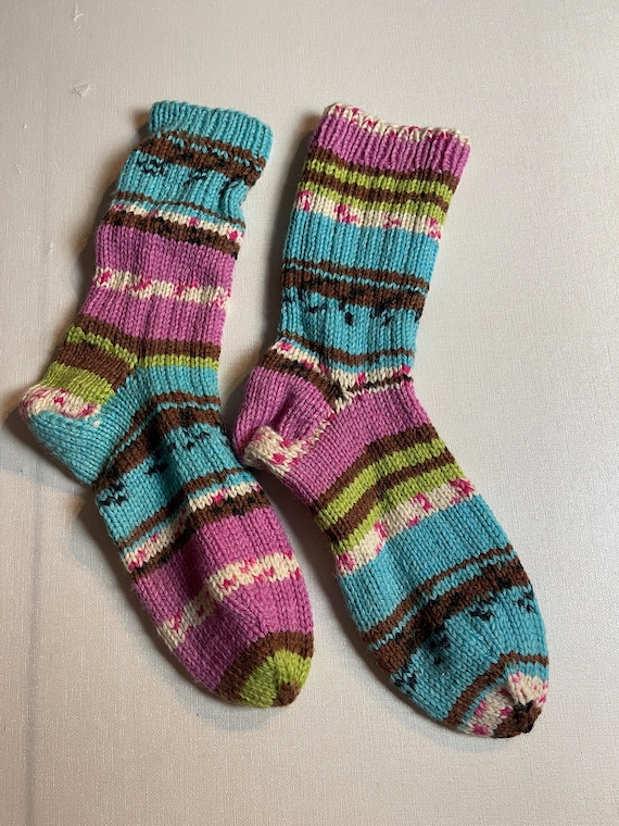Hand Knitted Wool Socks, Mismatched Socks For Wom… - image 1