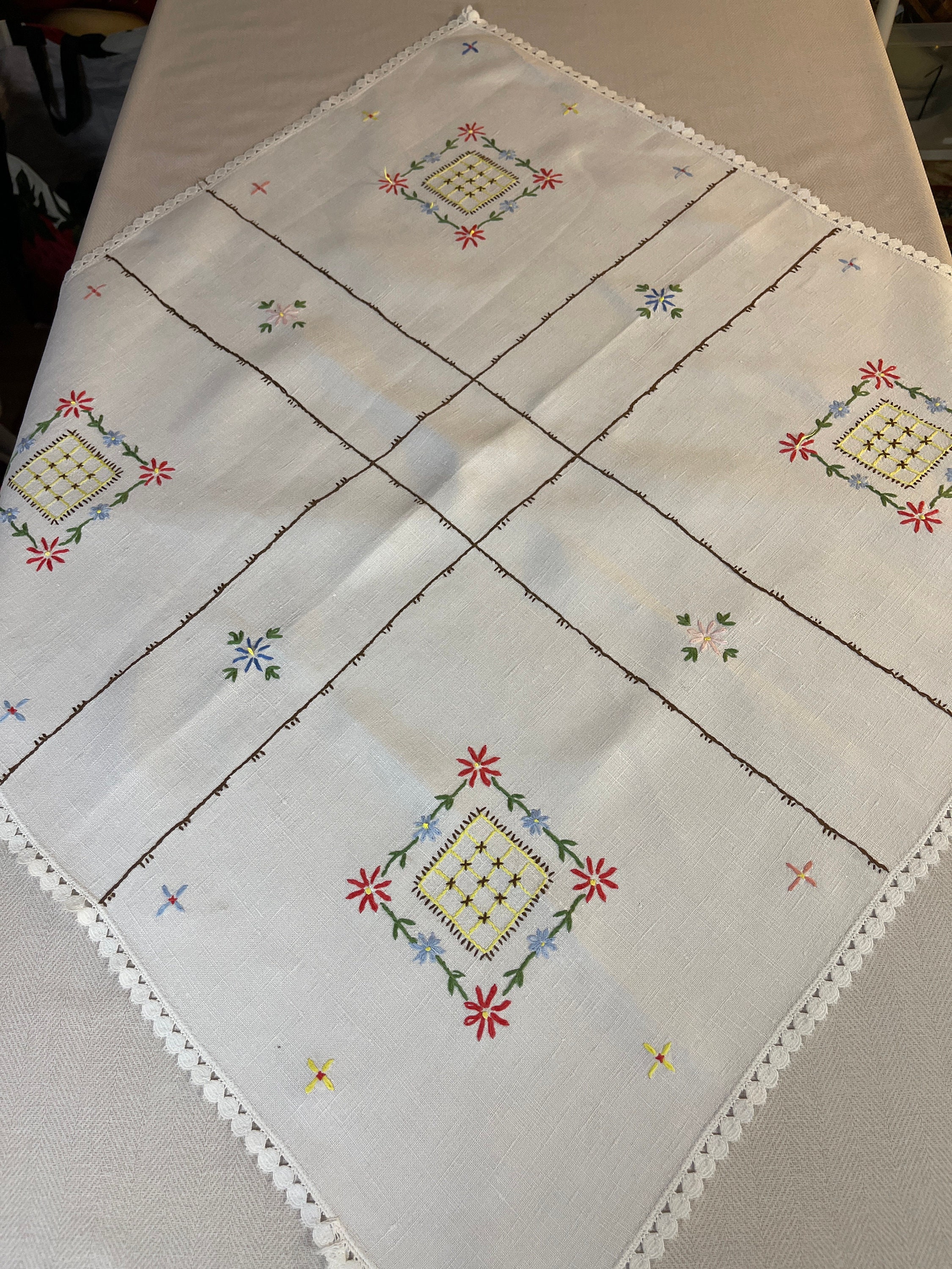 スウェーデンで手刺繍された美しいヴィンテージのテーブルクロス